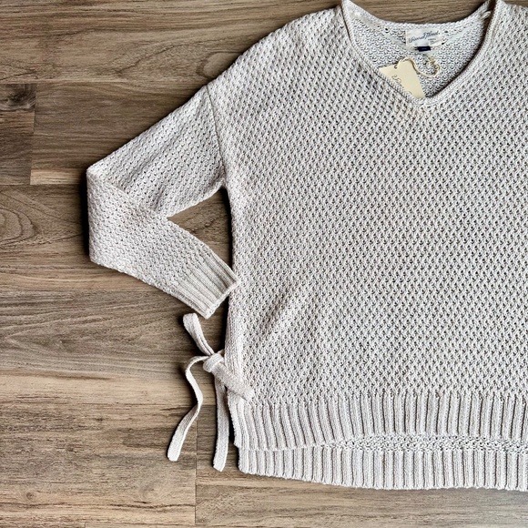 Coastal Casual Small Knit Sweater Side Tie Open Weave Cream - Picture 7 of 11